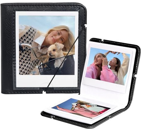 WOGOZAN 28 Pockets Photo Album, Polaroid Album Book for Polaroid I-Type/Now/OneStep/I-Type/Fuji Instax Wide/Wide 400/300/210/ Instant Camera Films, PU Photo Album with Cover Display - Black