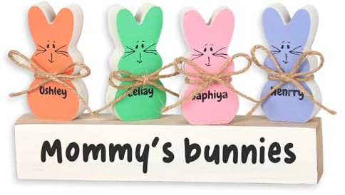 OXYEFEI Personalisierte Osterdeko mit Namen, Osterhase aus Holz Osterhasen Deko zum Hinstellen Osterornament mit Sockel und Hase Ostergeschenke für Väter, Mütter und Kinder (Holz)