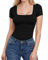 ALGALAROUND T-Shirts for Women Fitted Square Neck Short Sleeve T-Shirts Summer Basic Womens Tops for Ladies Going Out Black