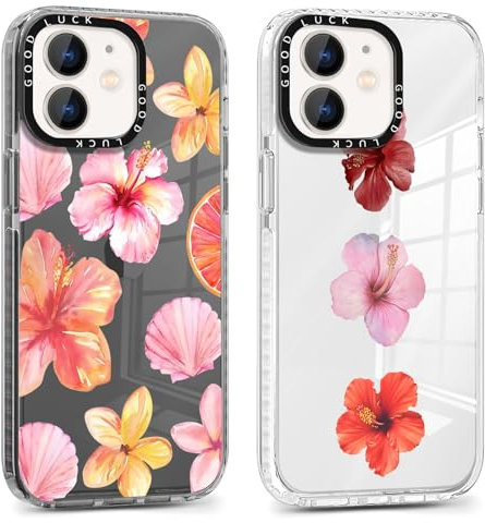 Saqmkil 2 Stück Hülle für iPhone 11 6,1'', Aesthetic Hibiskus Blumen Muster Design Mädchen Frauen Handyhülle, Transparent Weich Silikon Süßes Blume Motiv Stoßfest Case Schutzhülle für iPhone 11