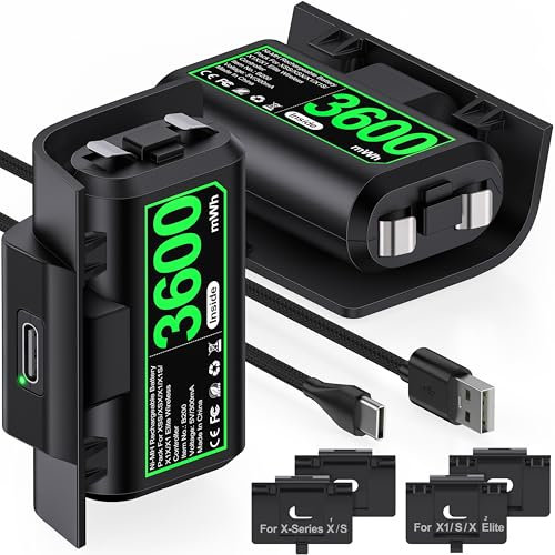 DXKK Rechargeable Battery Pack for Xbox One/Elite, 2X3600mWh(1500mAh) Controller Battery Pack for Xbox Series X/S & Controller Cover & USB-C Cable