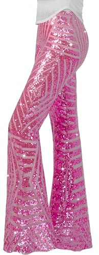 Nawgut Damenhose mit glitzernden Pailletten, ausgestellt, hoher Bund, weites Bein, Partyhose