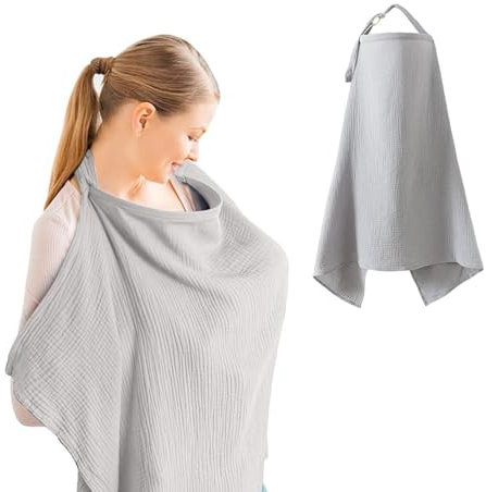 Breastfeeding Cover, Breast Feeding Cover for Mum, Soft Breathable Nursing Cover, Adjustable Strap Breastfeeding Cover up for Car Seat Blanket and Stroller Coverall (Grey)