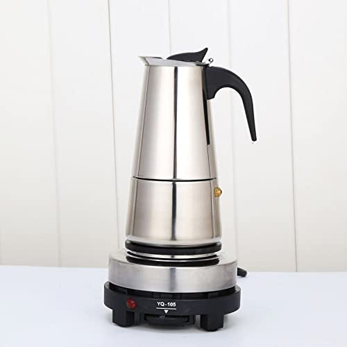 Tyvotrend Klassischer Edelstahl Espressokocher mit Elektroherd, Temperatureinstellungsfunktion, Mokkakanne für Private Küchen, Kleine Cafés und Kaffee-Ecken (6 Tassen, 300ml)
