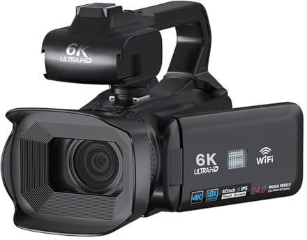 TIEOAXFT Videocamere HD 6K for la Fotografia, Webcam Professionale WiFi da 64 MP, videocamera for Streaming Live, Visione Notturna, videocamera for vlogging(Standard)