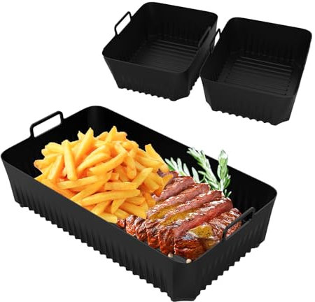 2+1 Air Fryer Grill Pan & Crisper Plate Set for Ninja Foodi AF500UK 10.4L 7-in-1 DualZone - Replacement Grill Plate, Tray Accessories Dishwasher Safe (2+1 Black)
