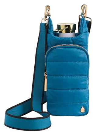 WanderFull® Original HydroBag®, Fits Up to 32 oz Water Bottle Holder with Strap, Hands-Free Crossbody, Water Bottle Carrier Bag with Phone Pocket - Teal Matte w/Striped Strap