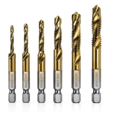 Oblivix 6-teiliges Kombi-Bohrer und Gewindeschneider Set, Professionelles HSS-Titan Gewindebohrer Set M3 M4 M5 M6 M8 M10, Schnellwechsel Gewindebohrer mit Sechskantschaft für Metall, Holz, Kunststoff