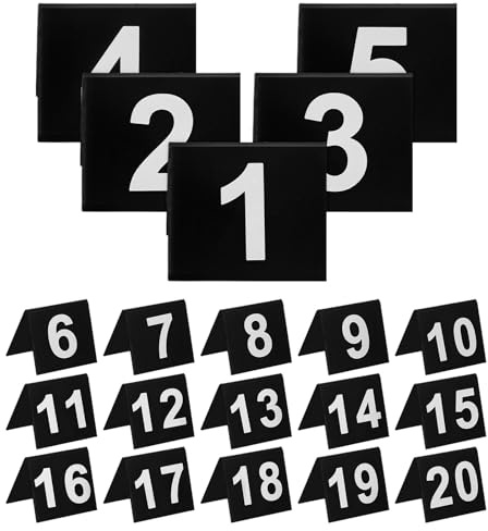 TOVINANNA Lot de 20 Numéros de Table en Acrylique Noir et Blanc Chevalets Triangulaires Double Face 55 X 63 CM Marque-Places Numérotés de 1 à 20 pour Restaurant Mariage et Événement