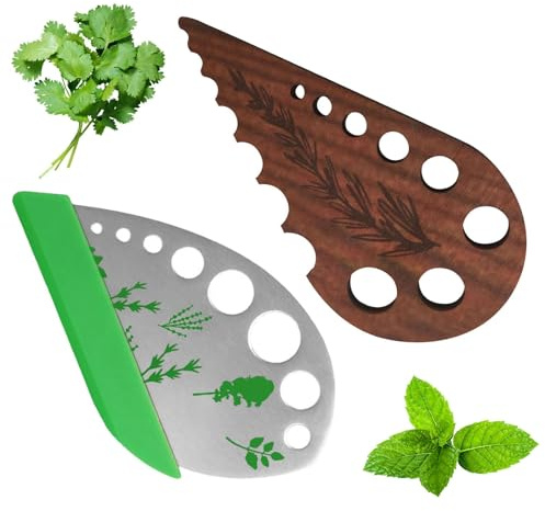 Wooden and Metal Vegetable Leaf Separator, 2Pcs Pottery Herb Stripper Tool Supplies, Fun Kitchen Gadgets, Exquisite Herb Stripper Bowl Gifts for The Kitchen Suitable for Home Use & Chefs