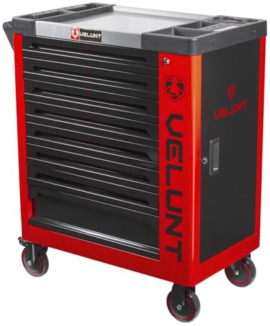 VELUNT Tool Trolley Cabinet with Tools, Heavy Duty Steel Workshop Storage Chest, Rolling Tool Box with Drawers, Mechanic Garage Tool Carrier (VLTC8/6) (Red)