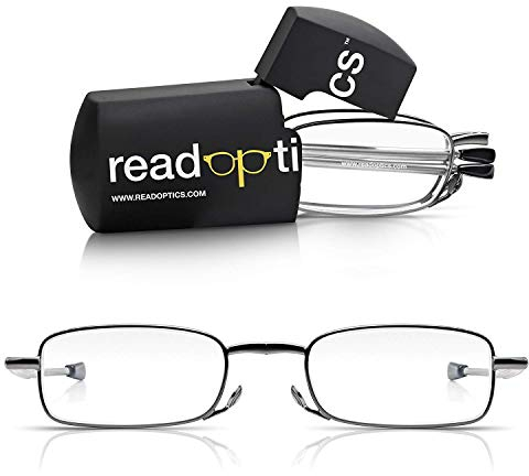 Read Optics kompakte Lesebrille +1,0 Dioptrien. Faltbar mit Vollrand und patentierten Premium Difuzer™ Gläsern. Für Herren und Damen, mit Teleskop-Bügeln inkl einem kleinen Hartschalen-Etui