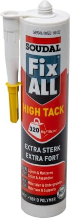 SOUDAL - 1 Cartouche Colle Blanche Extra Forte - 290 ML - Tous Supports - Tous Matériaux - Conçue Pour Charges Lourdes - Utiliser avec un Pistolet Manuel ou Electrique - Fix All HighTack
