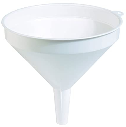 HELGUEFER - Embudo Pequeño 16 cm | Embudos de Plastico Blanco con Lengüeta y Anilla de Suspensión | Funil de Precisión para Cocina, Taller y Líquidos | Resistente y Reutilizable