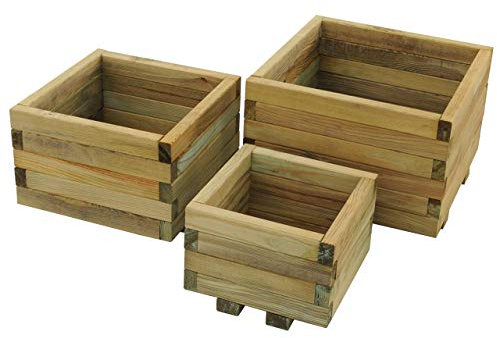 Forest Garden 3 Sizes Pressure Treated Wooden Kendal Square Planter, Set of 3
