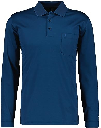Ragman Herren Softknit-Polo Langarm, Dunkelblau, L