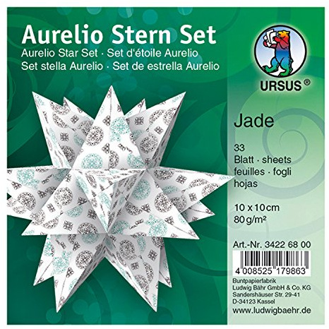 Ursus 34226800 - Faltblätter Aurelio Stern Jade, weiß / schwarz / türkis, 33 Blatt, aus Papier 80 g/qm, ca. 10 x 10 cm, beidseitig bedruckt, ideal als Weihnachtsdeko