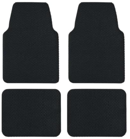 Nicoman Universal Car Floor Mat Hex Style Dirt Catcher Anti-Slip Heavy Duty Waterproof Easy Clean - (Black, Full Set, Large, 4 Piece)