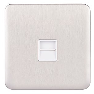 Schneider Electric Lisse Screwless Deco - Single Telephone Socket, Master, 240V GGBL7061WSS, Stainless Steel with White Insert