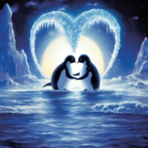 pigpigboss Heart Kiss Penguins Diamond Painting, 5D Full Diamond Painting by Numbers, Kiss Penguins Crystal Diamond Dots Kits Art Decor for Adults Beginner Home Decor (30.0 cmx30.0 cm)
