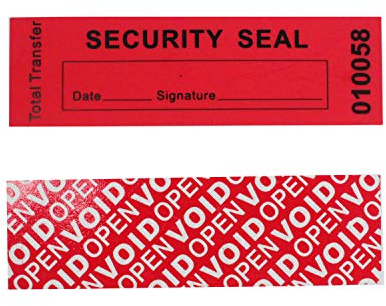 TamperSeals Group - 100 Stück 100% Total-transfer Typ Manipulationssichere Sicherheits Garantie Void Etiketten/Aufkleber/Sicherheitssiegel (Rot, 25 x 85 mm, Seriennummern)