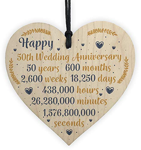 Red Ocean Happy 50th Wedding Anniversary Sign Gift Wooden Heart Fifty Years Husband Wife Keepsake Gift Plaque