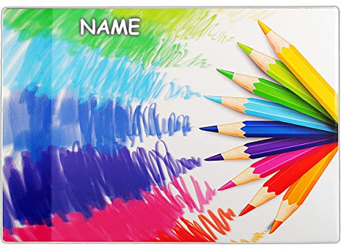 alles-meine.de GmbH Schreibtischunterlage/Unterlage - Stifte & Farben - inkl. Name - 60 cm * 40 cm - Schreibunterlage - mit Einschubfach transparent - PCV - wasserfest abwi..