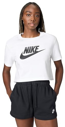 Nike Damen W Nsw Tee Essntl Crp Icn Ftr Kurz t shirt, Weiß / Schwarz, XS EU