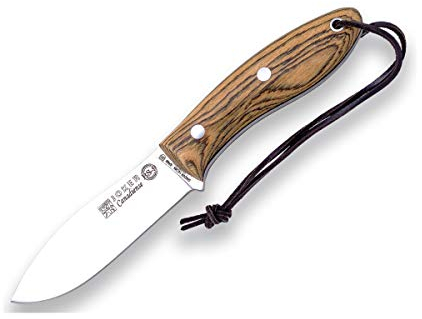 Joker Cuchillo de caza deportivo Canadiense CB114, mango de Madera Bocote, hoja de 10,5 cm, incluye funda piel, Herramienta de pesca, caza, camping y senderismo