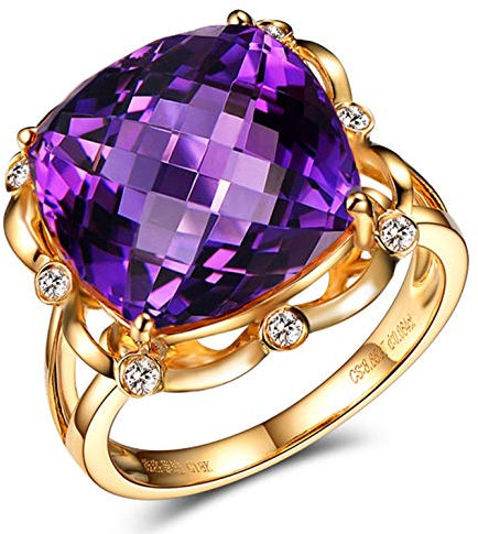 KnSam Gold Ringe 585 Ring Gold 585 Vintage Retro Natürlichen 10 Karat Amethyst 0.064 Karat Südafrikanischer Diamant 14 K Gold