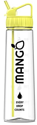 MANGO 900ml Sports Water Bottle with Straw and Time Markings - Leakproof Drinking Bottle with Flip Cap - Reusable Water Bottle for Gym, Travel, and Daily Use - Yellow