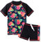ZNYUNE Mädchen Zweiteiliger Badeanzug Stoffdruck Kinder Schwimmanzug Badehose Badebekleidung UV-Schutz 50+ Badeset Rash Guards Bademode S324 BlackFlower 12A