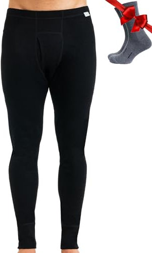 Merino Unterwäsche Herren - Lange Unterhosen Herren Merino Thermounterwäsche + Wollsocken (Large, Black 250)