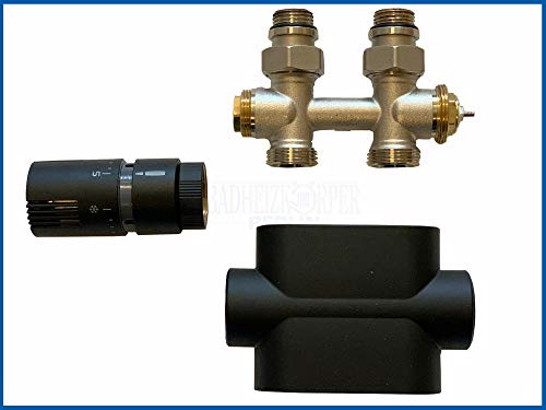 MILANO Multiblockanschlussarmatur Set vernickelt mit Abdeckung - Multiblockventil - Durchgangsform (Schwarz)