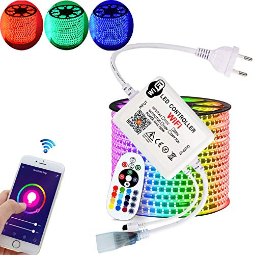 RGB LED Streifen Set, mehrfarbig 230V, 60LEDs/M, SMD 5050, RGB LED Strip Streifen Lichtband Lichtleiste (15 Meter, IP20 Wifi+Infrarot Netzteil-Controller)