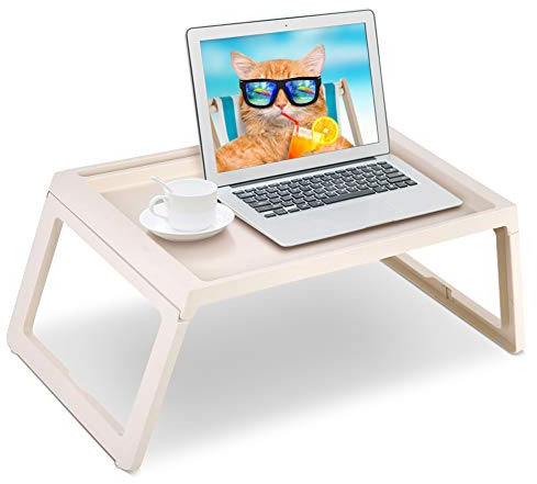 Plateau pour Lit Pliable, Tablette de Lit Table Petit-déjeuner avec pieds pliants, Idéal pour le petit déjeuner au lit, Plateau de Service Portable Table à manger pour ordinateur Plateau(Beige)