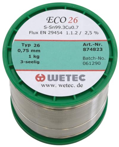 WETEC Lötdraht Sn99,3Cu0,7, ROL1, 0.5 mm, 500 g (Röhrenlot Lötzinn Handlot Handzinn Spulenzinn bleifrei)
