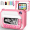 USHINING Kids Digital Camera, Instant Print Camera Toy for 3-12 Year Old,1080P HD Kids Digital Video Camera with Photo Paper Birthday Gifts for 3 4 5 6 7 8 9+ Year Old Girl 5 Colour Pens 32GB SD Card