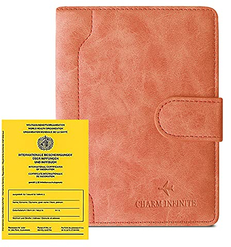 Reisepasshülle, Impfpass Hülle Leder, Kunstleder Passhülle mit RFID-Blocker, Schutzhülle Impfausweis für Kreditkarten Damen Herren Reisepass Geschenk Passinhaberdeckel (Orange)