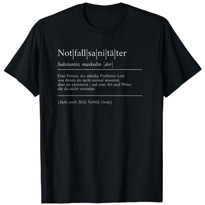 Krankenwagen Notfallsanitäter Sanitäter Blaulicht T-Shirt für Männer im Rettungsdienst, Schwarz, S