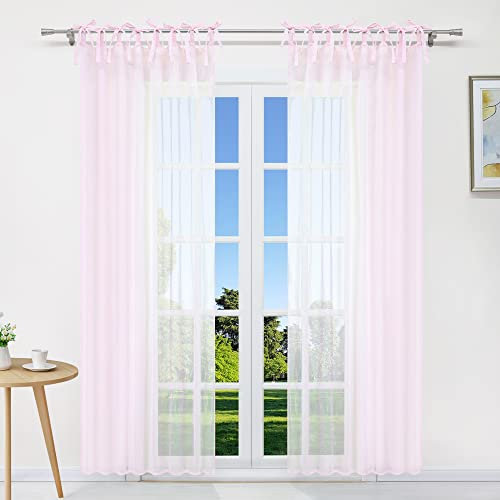 CORLIF Gardinen mit Schlaufen Unifarbige Transparent Vorhang für Wohnzimmer Schlaufenschal Fensterstores mit Schleife Gardinen Leinen Optik Rosa BxH 140x175 cm 1 Stück