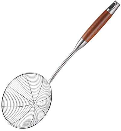 ZMENI Kitchen Solid Stainless Steel Spider Strainer with 5.4 Wooden Handle, for Hot Pot, Fritters, Noodles, Spaghetti