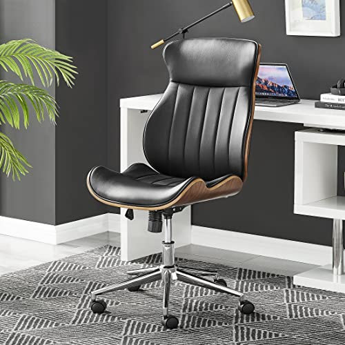 Furniturebox UK Parker Tall Executive Faux Leather and Brown Wood Height Adjustable Ergonomic Home Office Work Gaming Chair with Swivel Silver Chrome Legs and Wheels