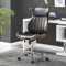 Furniturebox UK Parker Tall Executive Faux Leather and Brown Wood Height Adjustable Ergonomic Home Office Work Gaming Chair with Swivel Silver Chrome Legs and Wheels