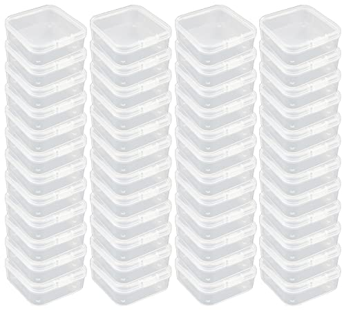 LJY 48 Pieces Square Mini Clear Plastic Storage Containers Box Case with Lids for Small Items and Other Craft Projects (53 x 53 x 20 mm, Transparent)
