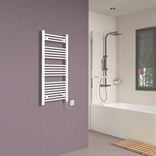 Warmehaus Electric Heated Towel Rail 500W Prefilled White Bathroom Ladder Radiator Straight 1150x500mm