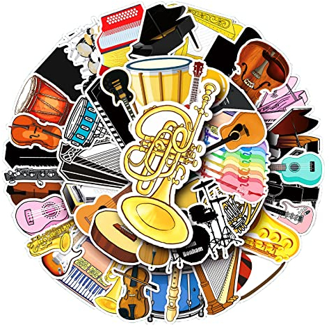 Musikinstrument Aufkleber Musical Instrument Sticker Set 50 Stücke Deko für Auto Laptop Skateboard Fahrrad Moped Motorrad Fahrrad Computer,Geeignet für Erwachsene Kinder