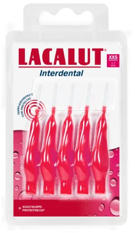 LACALUT Zahnbürsten Blister 5 Stück, Interdentalbürste mit Zahnbürstenabdeckungen, hygienisch, Farbe Rosa, weiche Massage, empfindlich, nützlich gegen Plaque, Karies und Alitose
