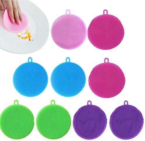 Fopytu Silikon-Schrubber, 10 Stück Silikon-Spülschwämme, Silikon-Geschirrbürsten-Auflage Reinigungsschwämme Küchen-Schrubbbürste für Geschirr, Topf, Gemüse, Obst