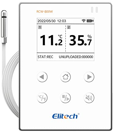 Elitech Temperatur-Datenlogger, drahtlose Fernüberwachung, Externer Temperatur- und Feuchtigkeitsfühler, Warnungen und historische Daten, Cloud-Management, Push-Benachrichtigung, RCW-800W THE